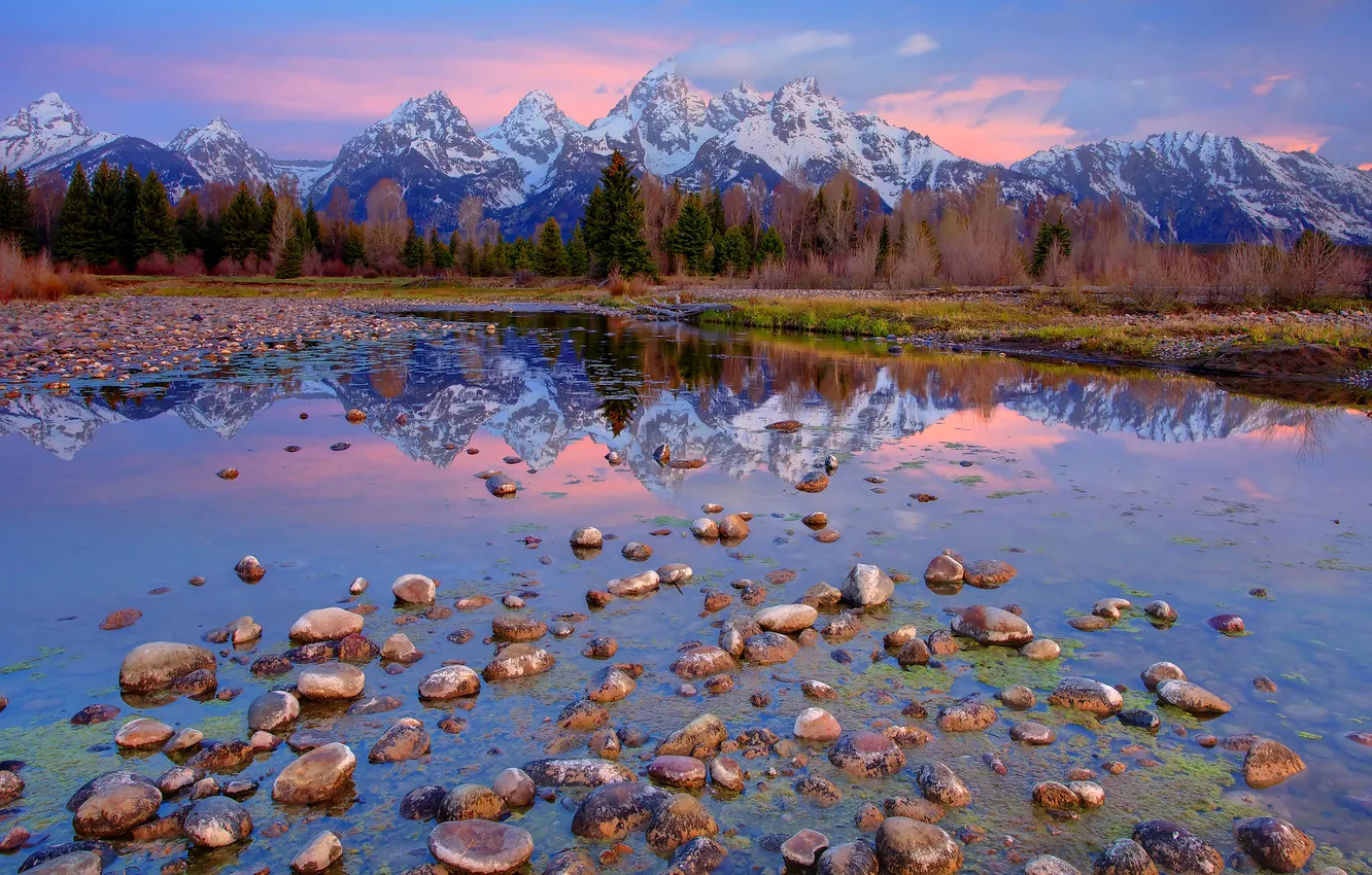 Photo wallpaper forest, the sky, clouds, trees, mountains, nature, lake, reflection