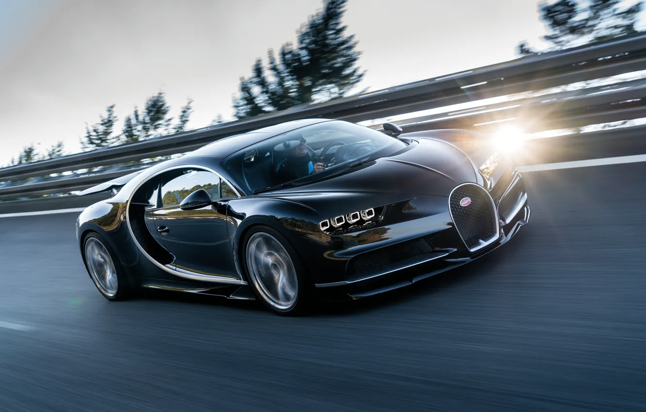 Photo wallpaper movement, speed, track, Bugatti, driver, 2016, Chiron