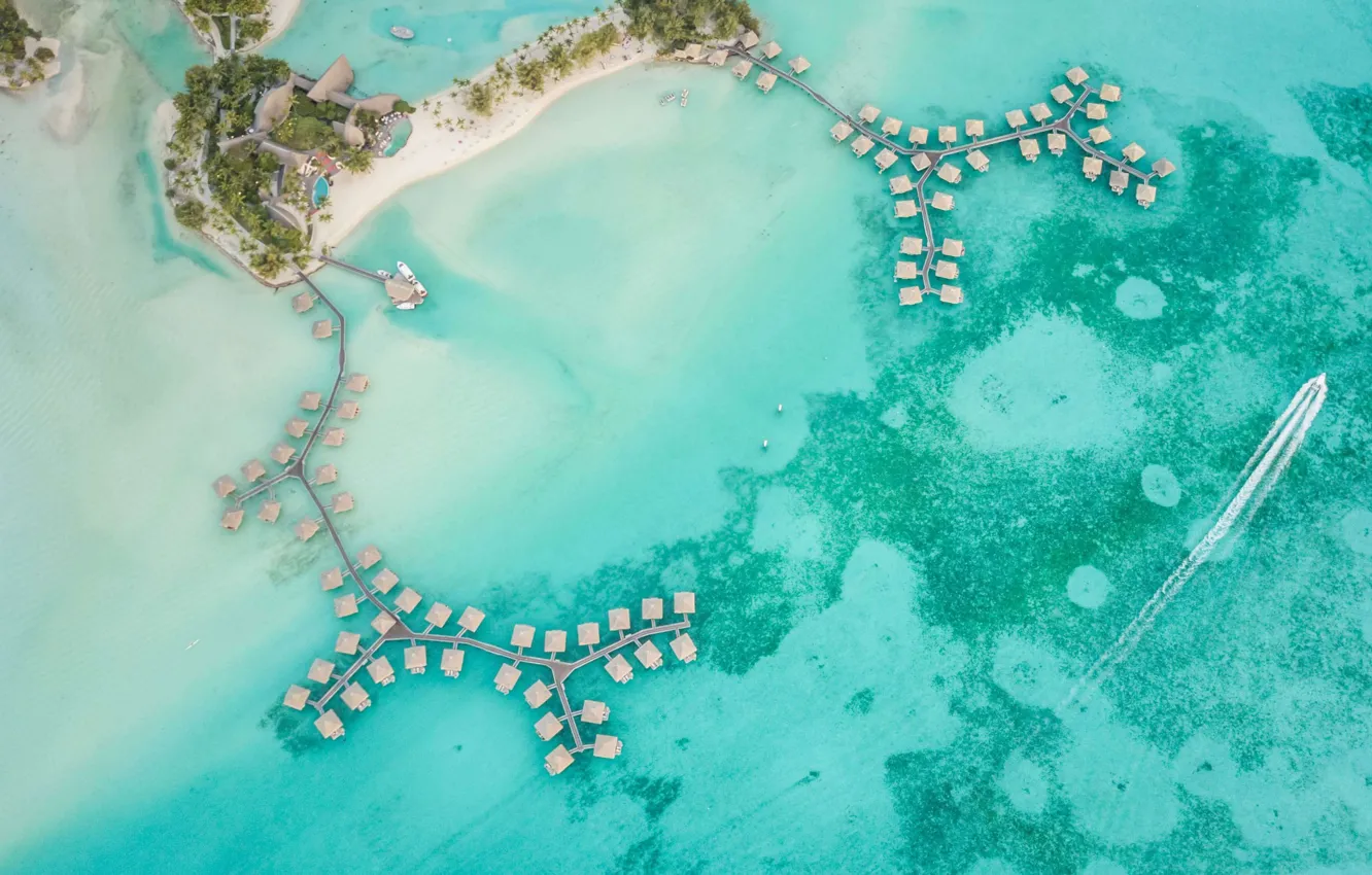 Photo wallpaper panorama, Bungalow, French Polynesia, the island of Bora Bora