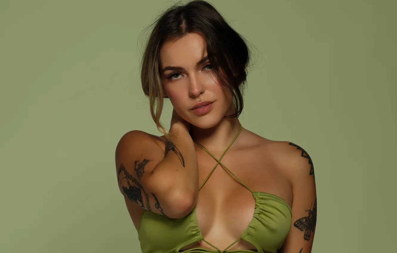 Photo wallpaper look, girl, dress, piercing, tattoo, neckline, Jade