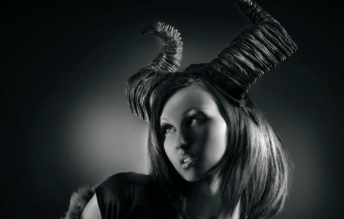 Photo wallpaper girl, horns, Dark Places, Joachim Bergauer