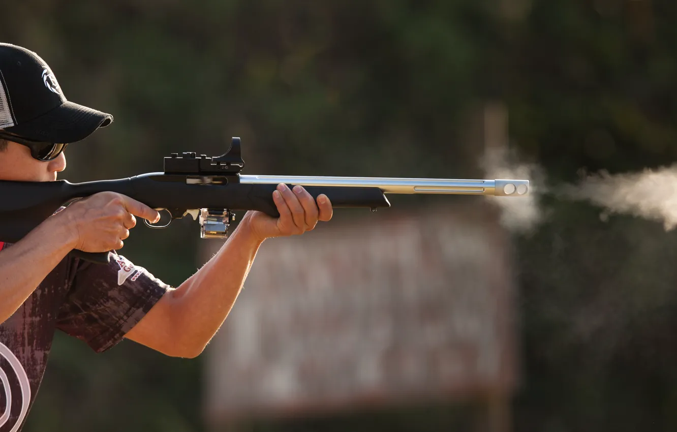 Photo wallpaper look, shooter, .22 caliber, modified rifle