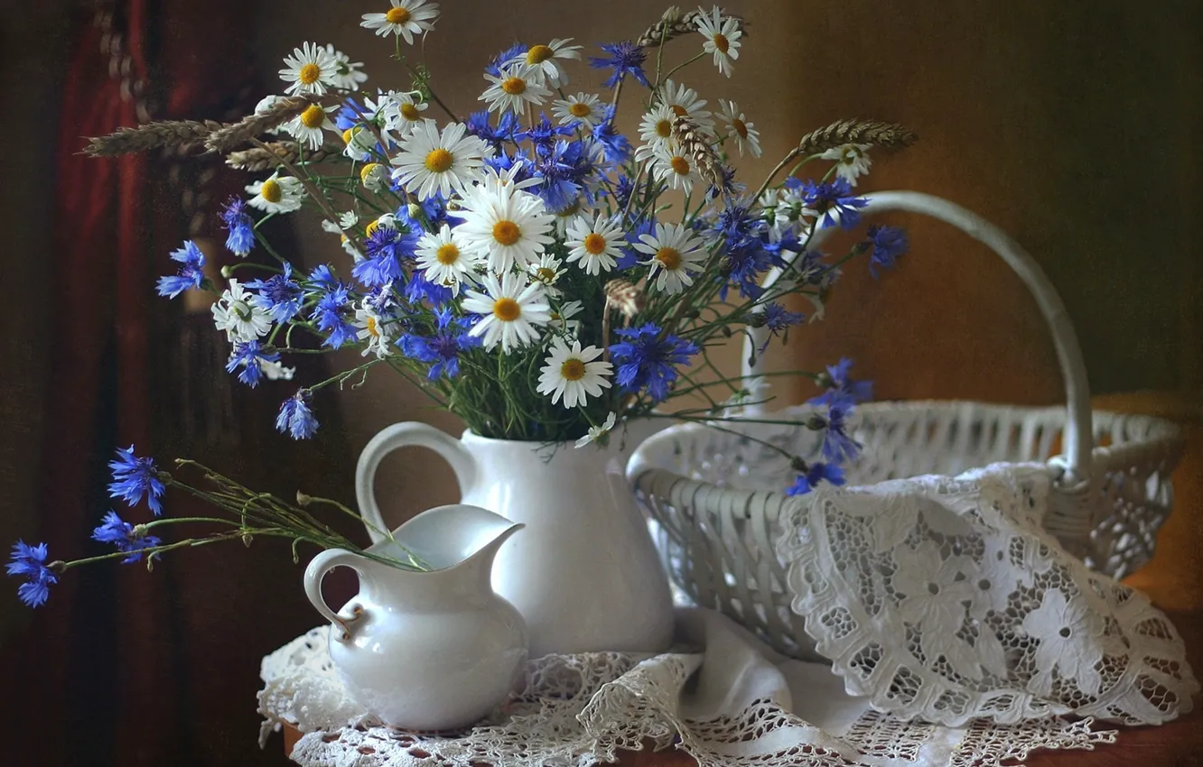Photo wallpaper white, flower, nature, blue, flowers, bouquet, wild, bunch