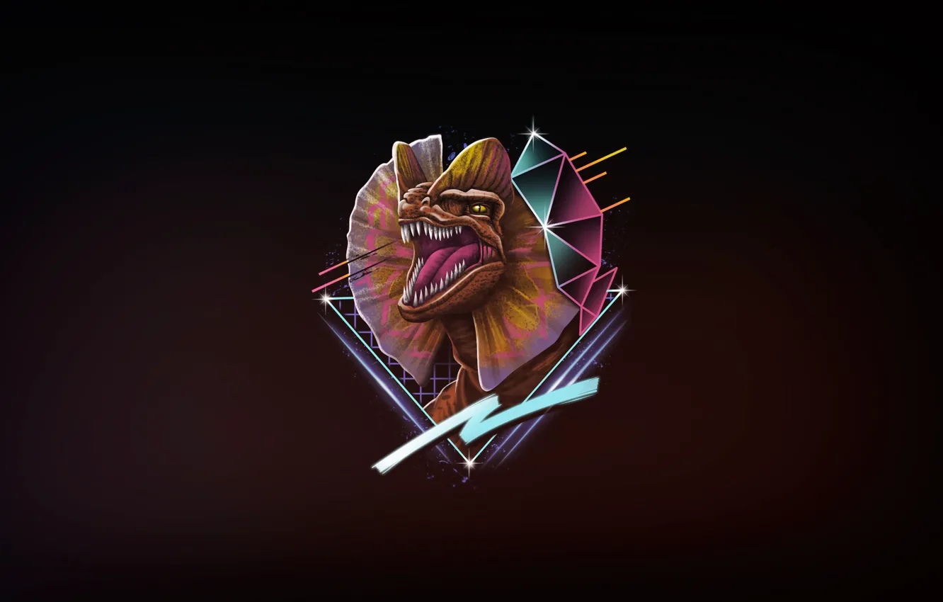 Photo wallpaper dinosaur, minimalism, art, 80s, 80's, Synth, Retrowave, Synthwave