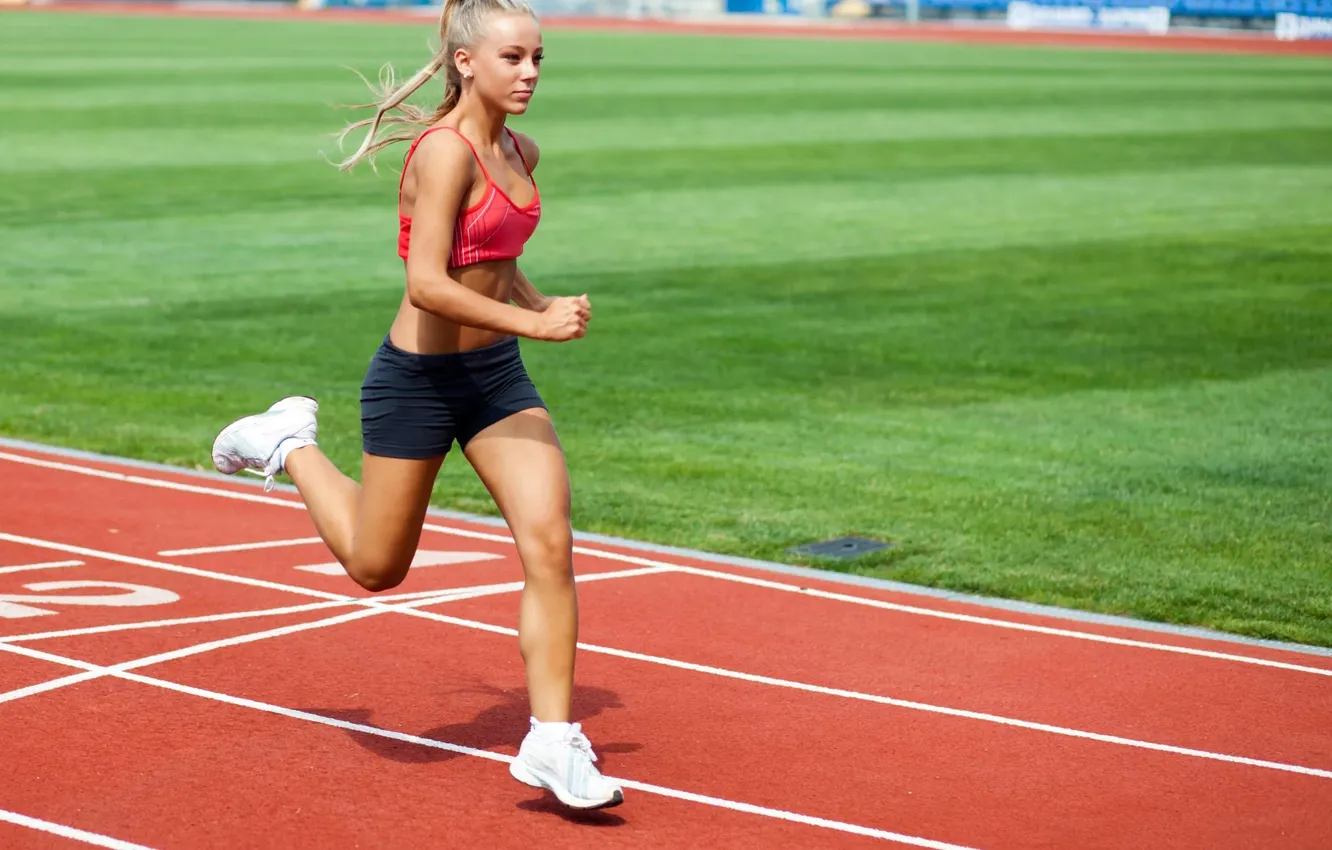 Photo wallpaper girl, shorts, sports, sneakers, running