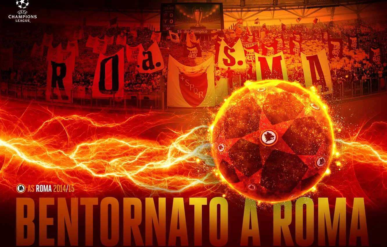 Photo wallpaper wallpaper, sport, stadium, football, fans, AS Roma, UEFA Champions League, The Olympic Stadium