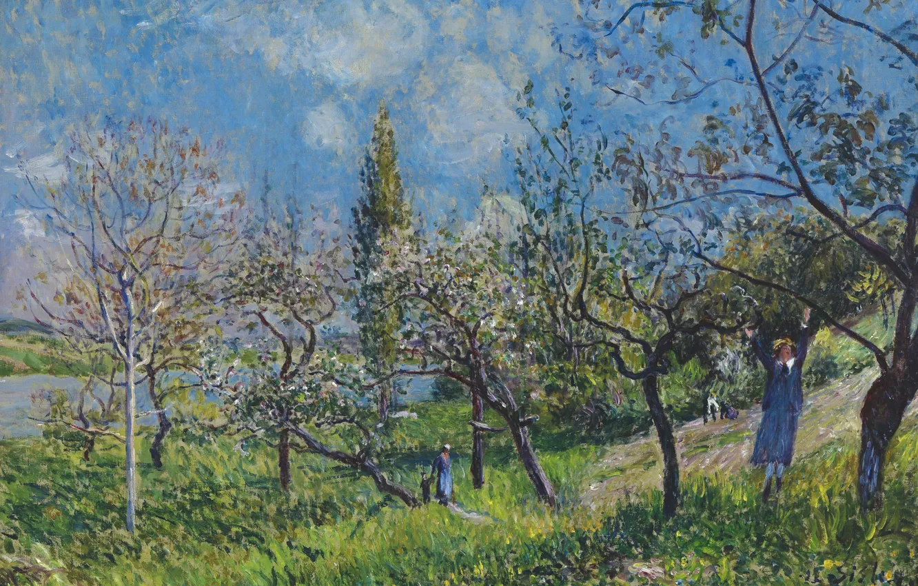 Photo wallpaper landscape, picture, Alfred Sisley, Alfred Sisley, Spring Garden