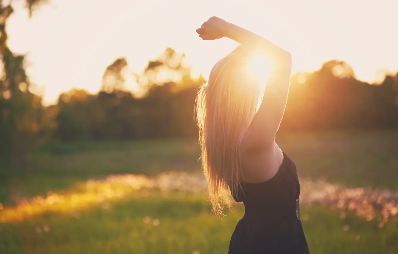 Photo wallpaper girl, hands, blonde, sun. pose
