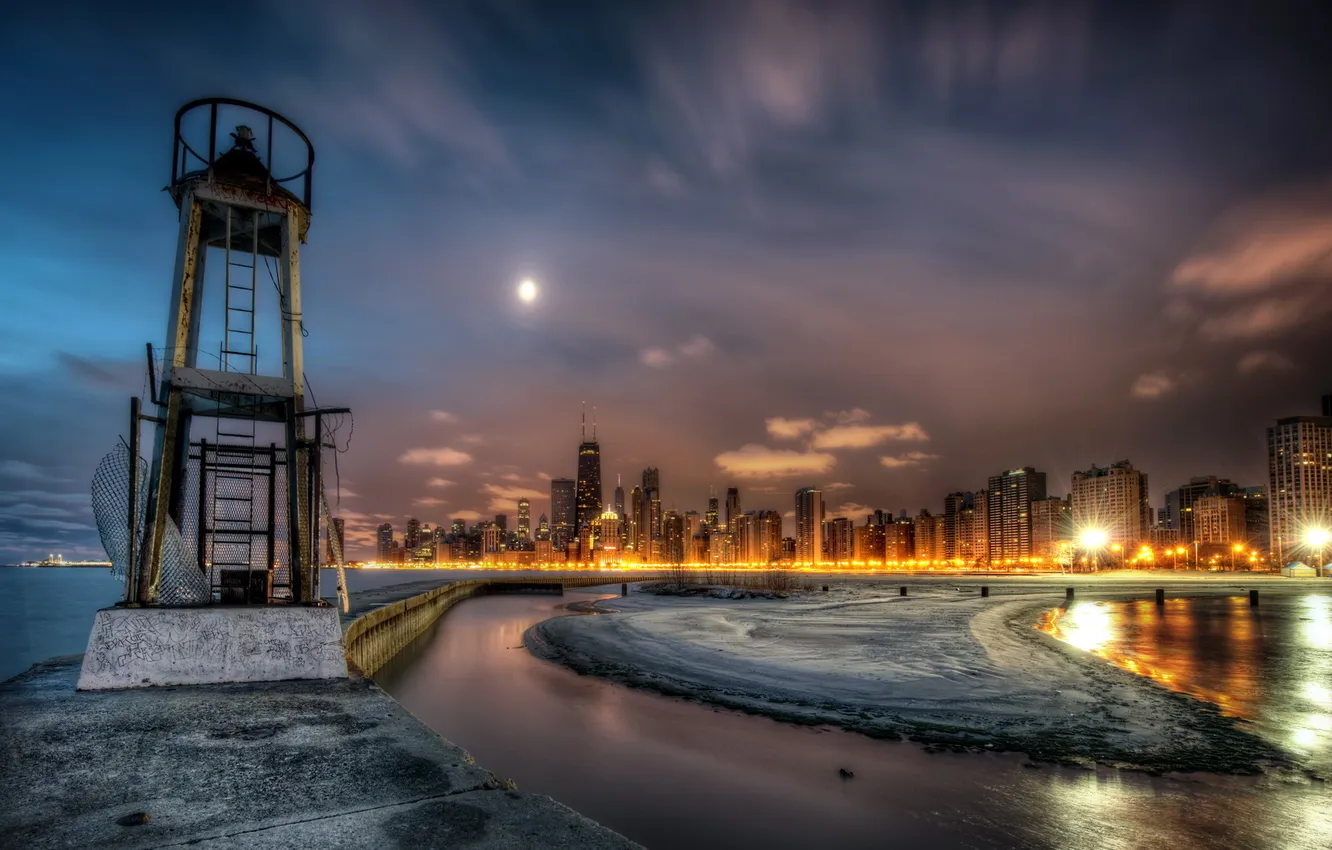 Photo wallpaper the sky, night, the city, photo, HDR, Chicago, USA
