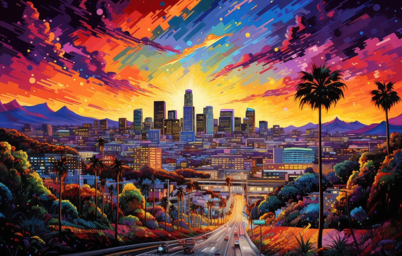 Photo wallpaper city, colors, skyscrapers