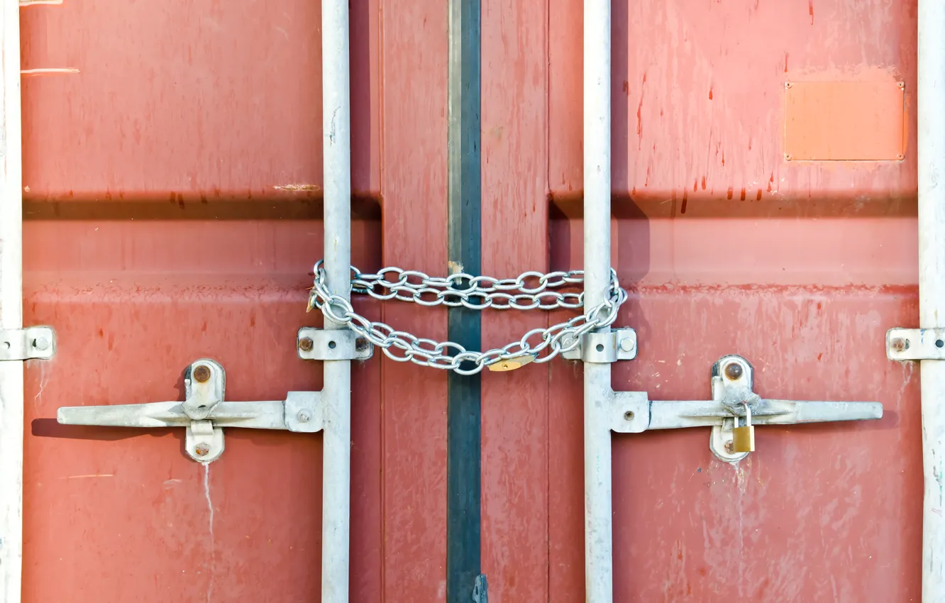 Photo wallpaper chains, doors, container, lock