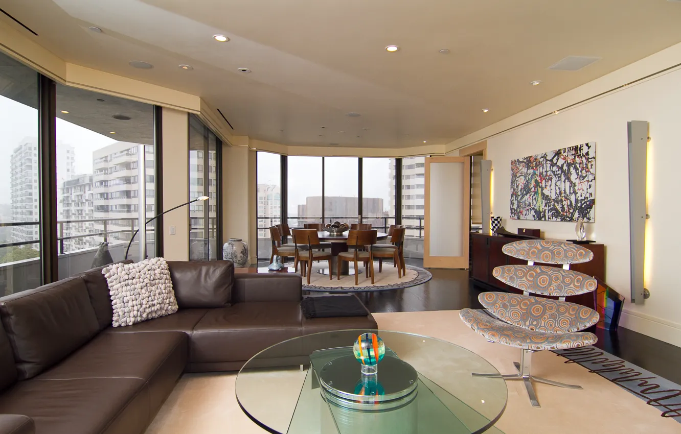 Photo wallpaper design, the city, style, interior, penthouse, living room, city apartment