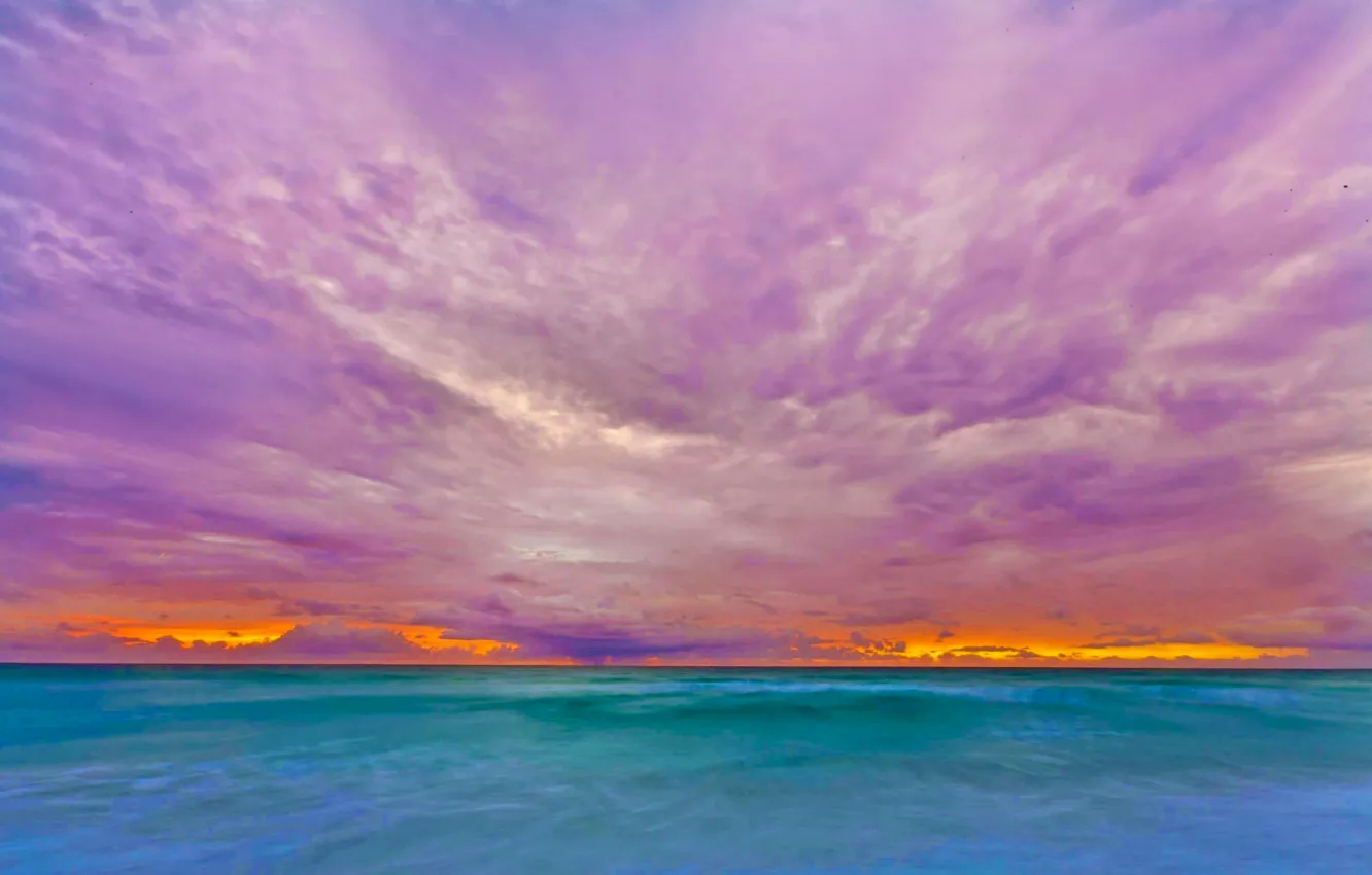 Photo wallpaper sea, the sky, clouds, paint, glow