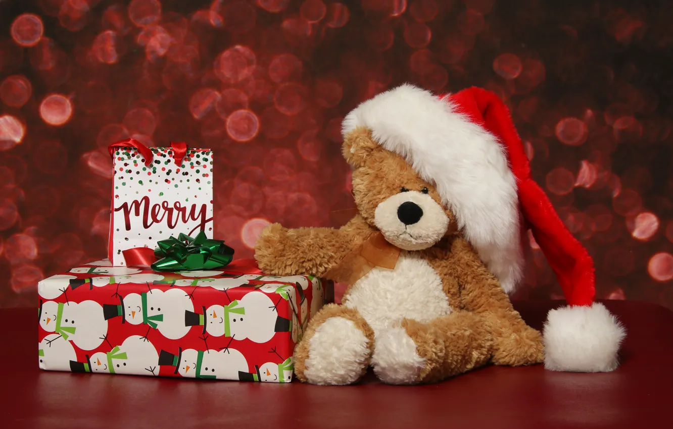 Photo wallpaper winter, holiday, box, gift, toy, bear, Christmas, bear