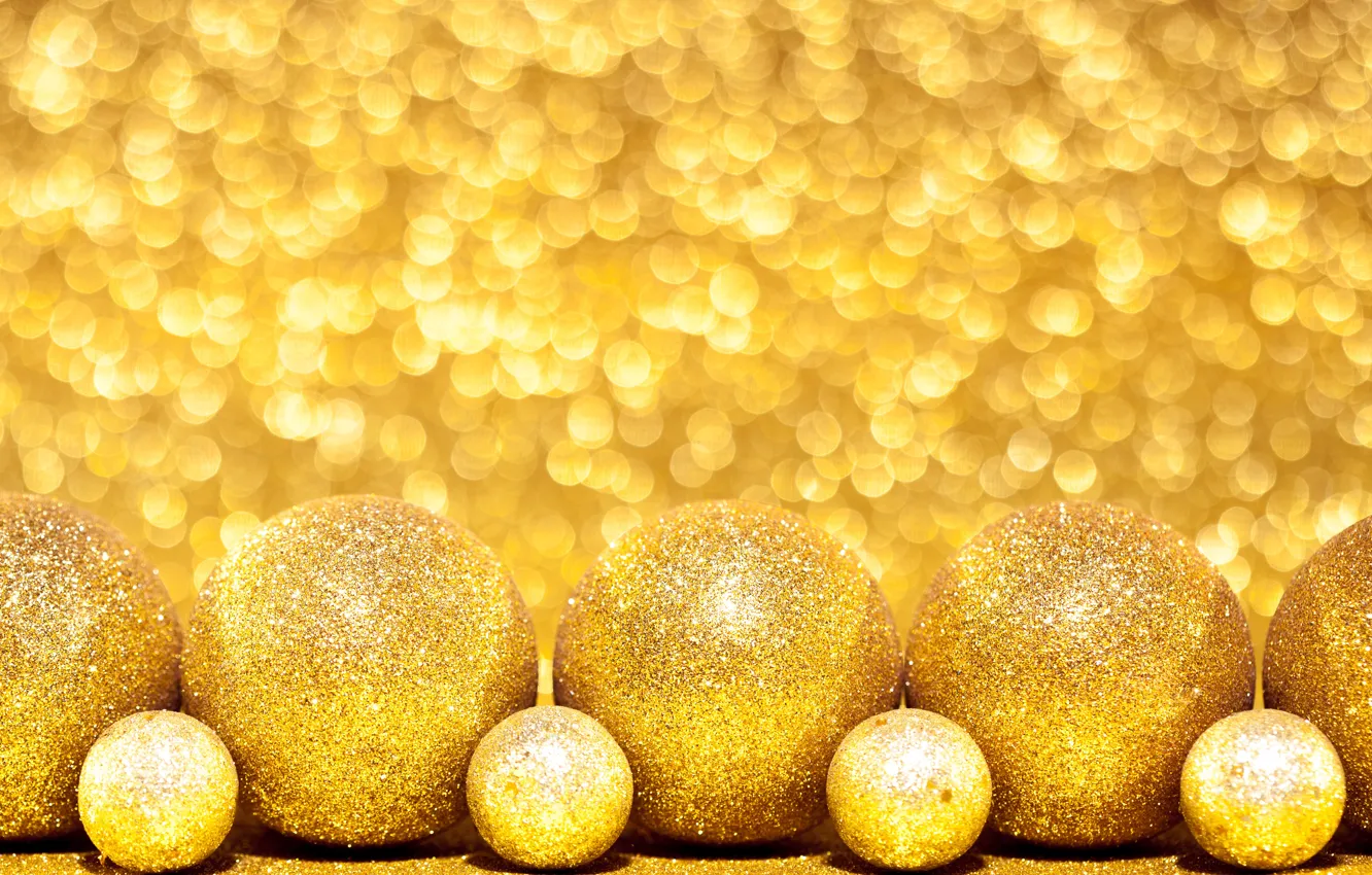 Photo wallpaper gold, balls, toys, new year