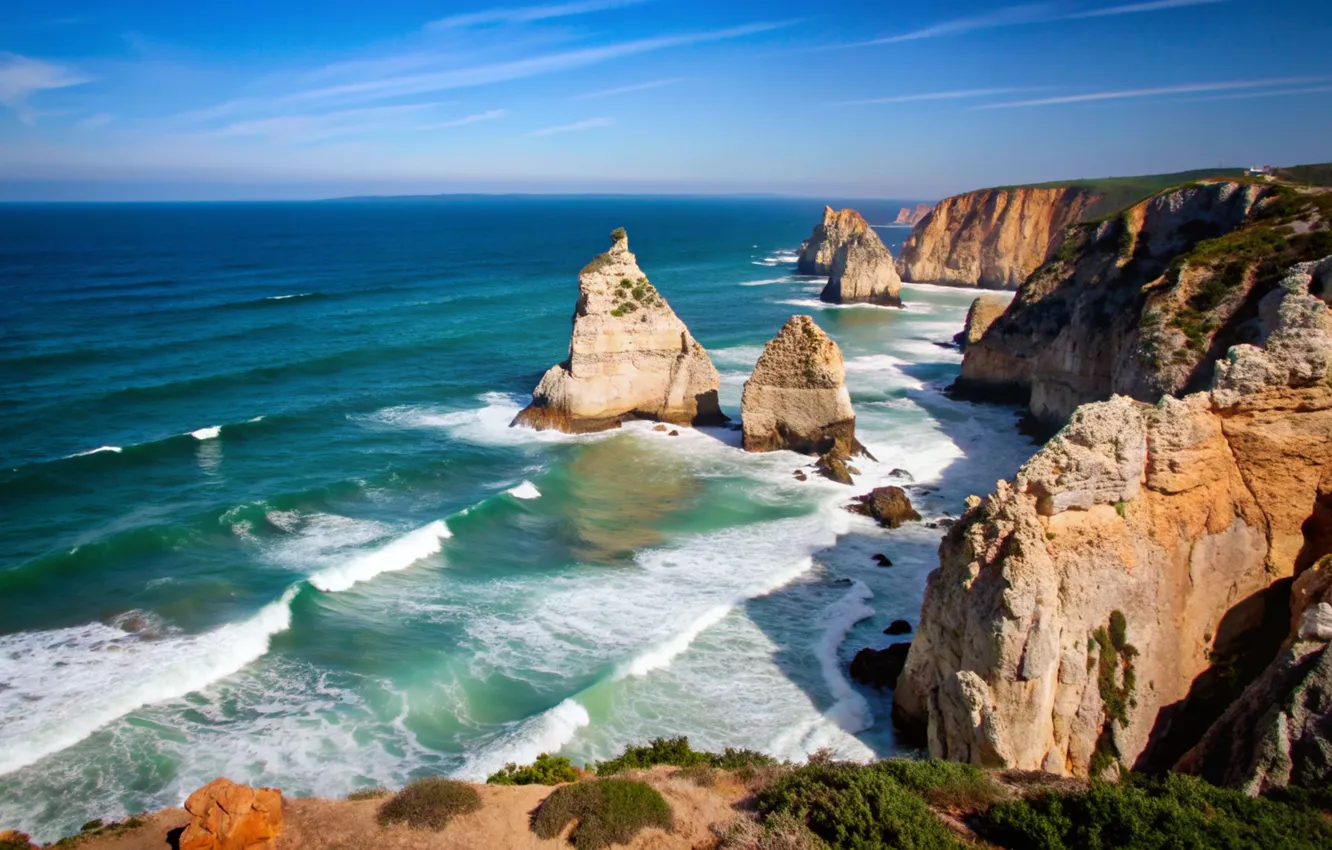 Photo wallpaper sea, wave, beach, shore, beach, sea, ocean, rocks