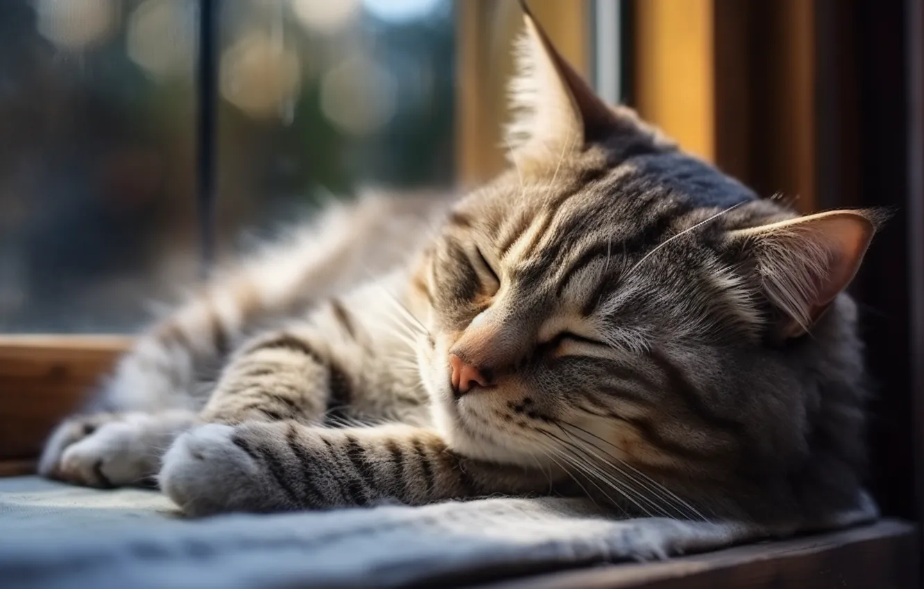 Photo wallpaper cat, cat, light, pose, sleep, window, sleeping, lies