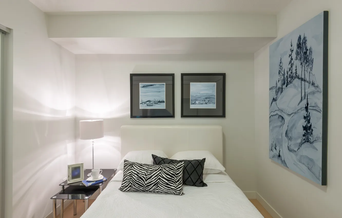 Photo wallpaper bed, interior, pillow, pictures, bedroom