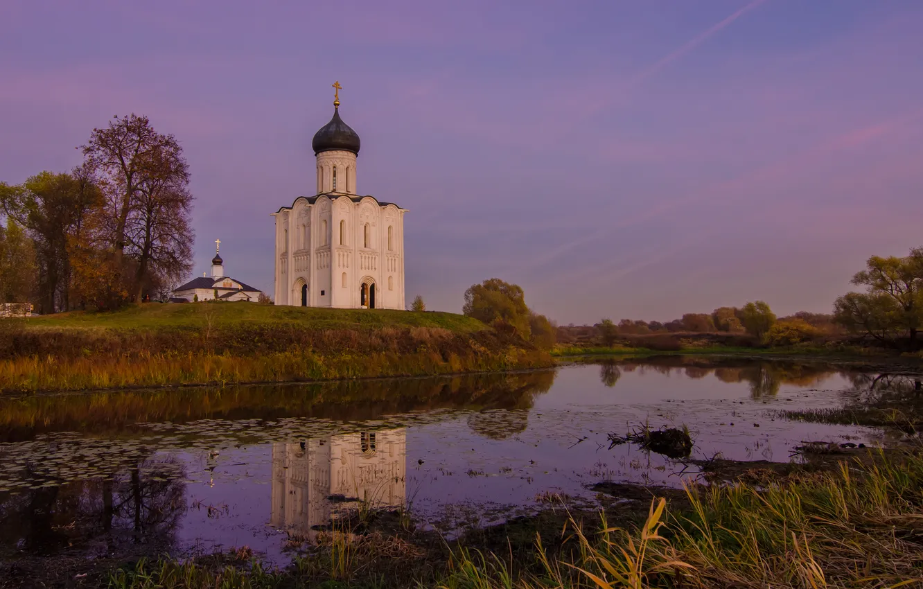 Photo wallpaper landscape, nature, Vladimir oblast, Church of the Intercession on the Nerl