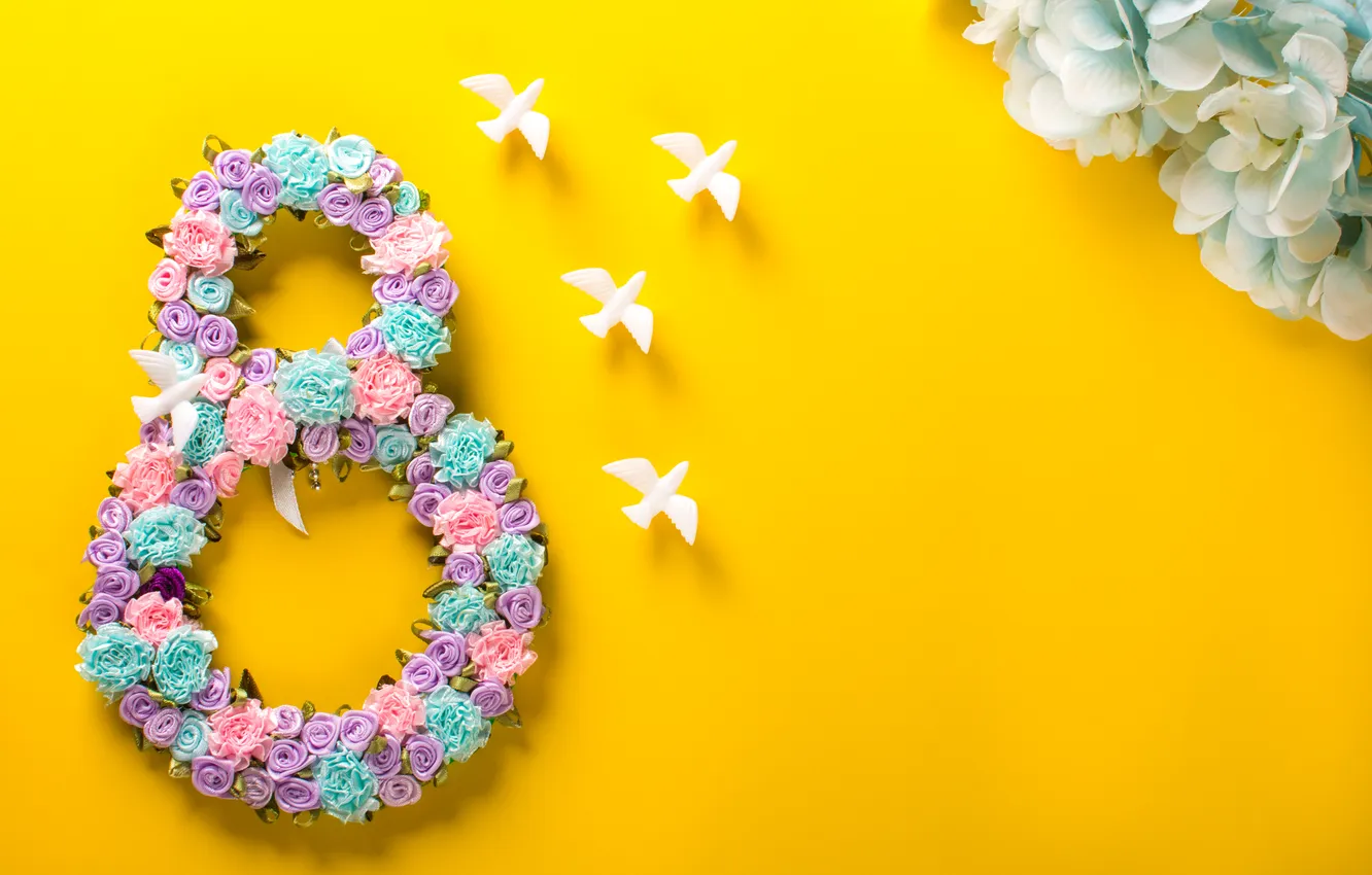 Photo wallpaper flowers, colorful, figures, March 8, flowers, spring, number, Happy