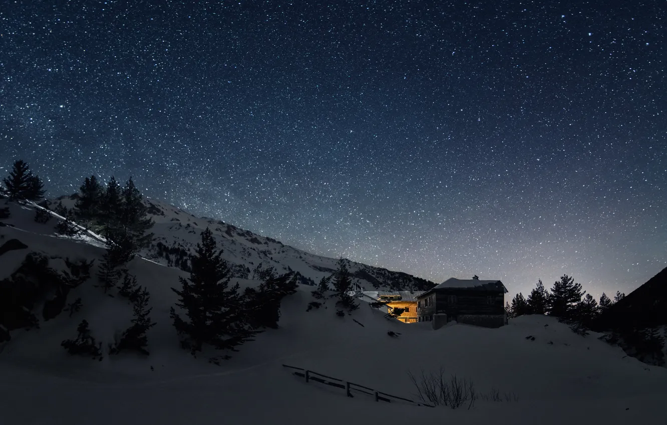 Photo wallpaper winter, the sky, stars, snow, Bulgaria, Pirin national Park, Blagoevgrad, Pirin mountain
