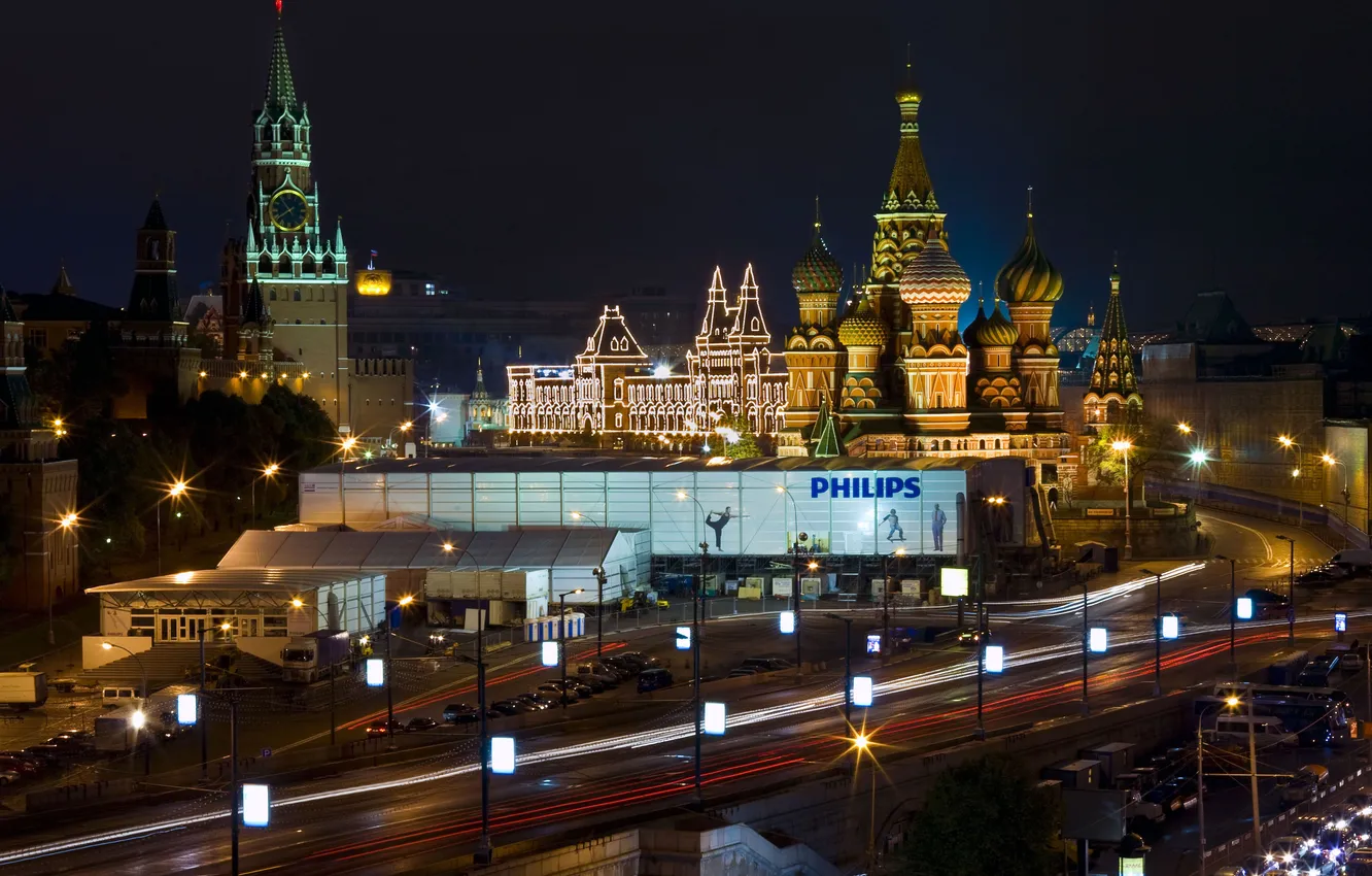 Photo wallpaper night, the city, Cathedral, megapolis, red square