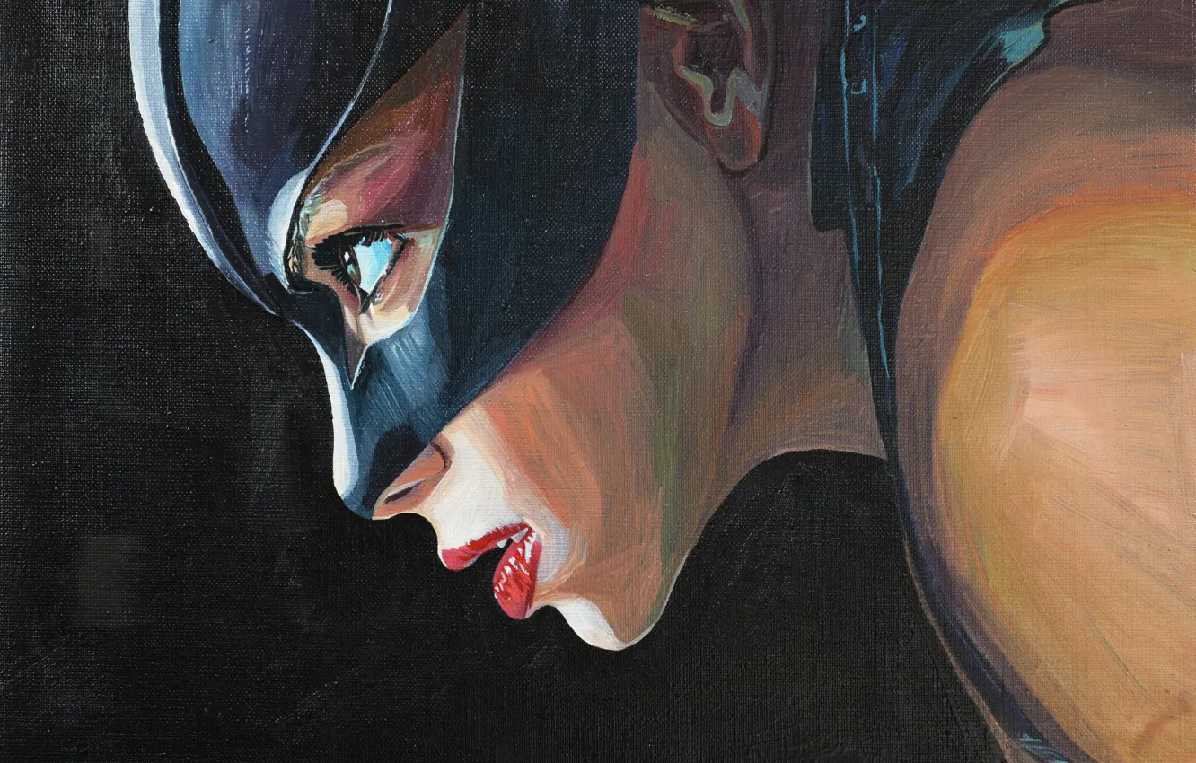 Photo wallpaper cat, woman, oil, mask, canvas, painting, Catwoman