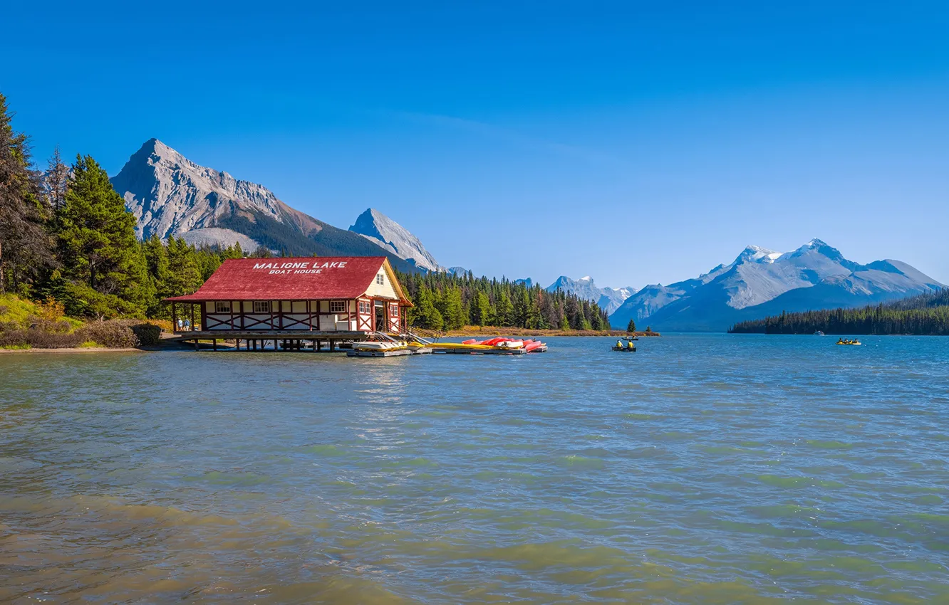 Photo wallpaper forest, landscape, mountains, lake, Canada, Canada, Maligne Lake