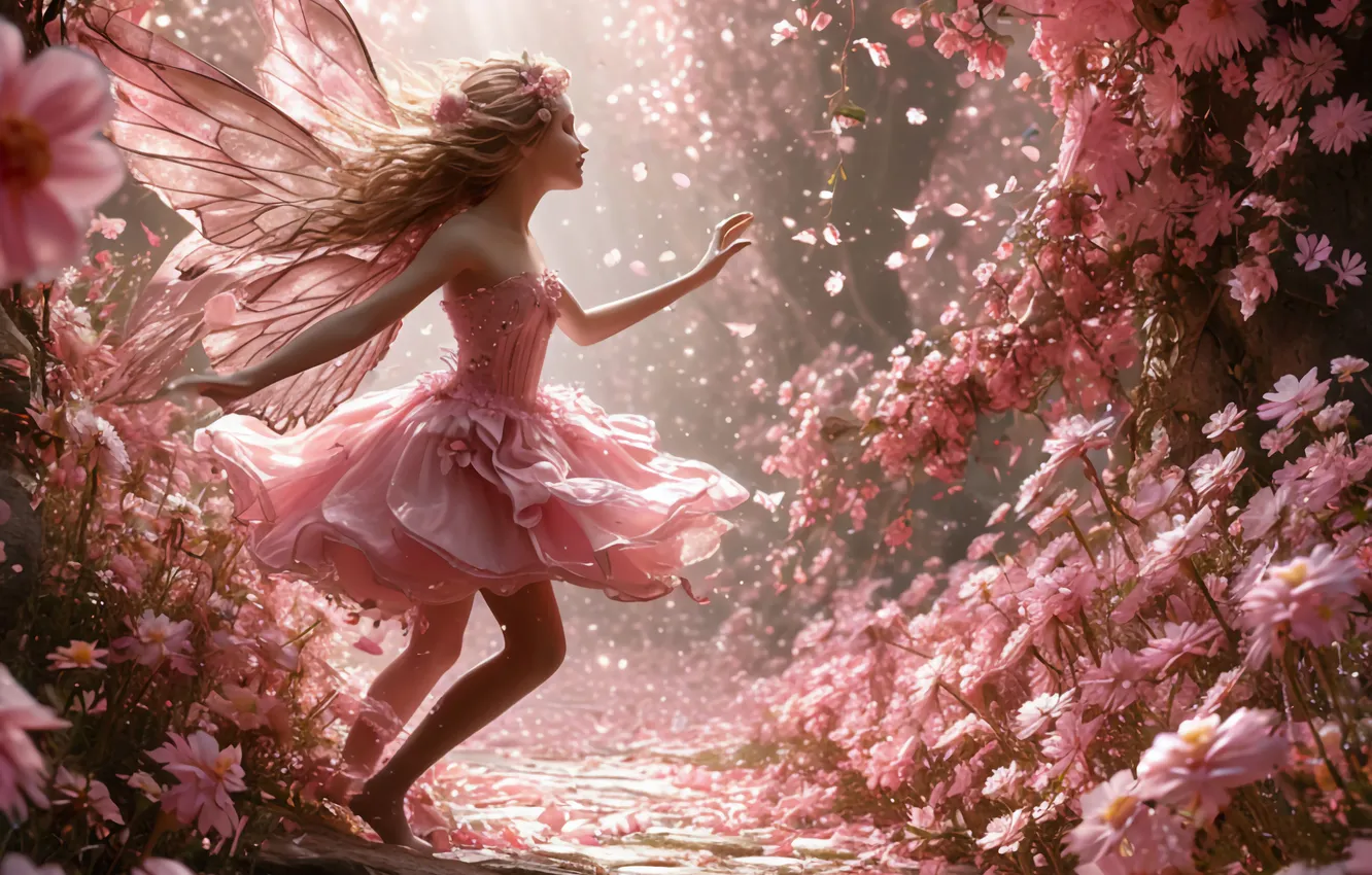 Photo wallpaper girl, fairy, pink, AI ART