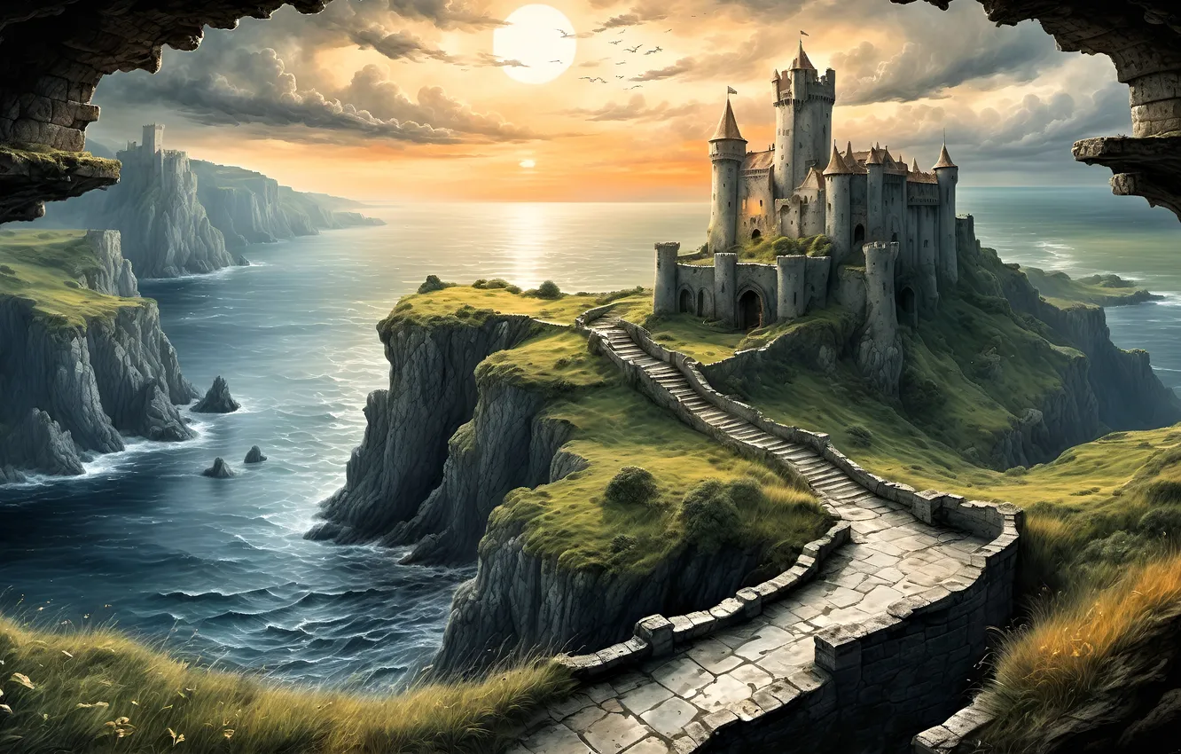 Photo wallpaper fantasy, sea, castle