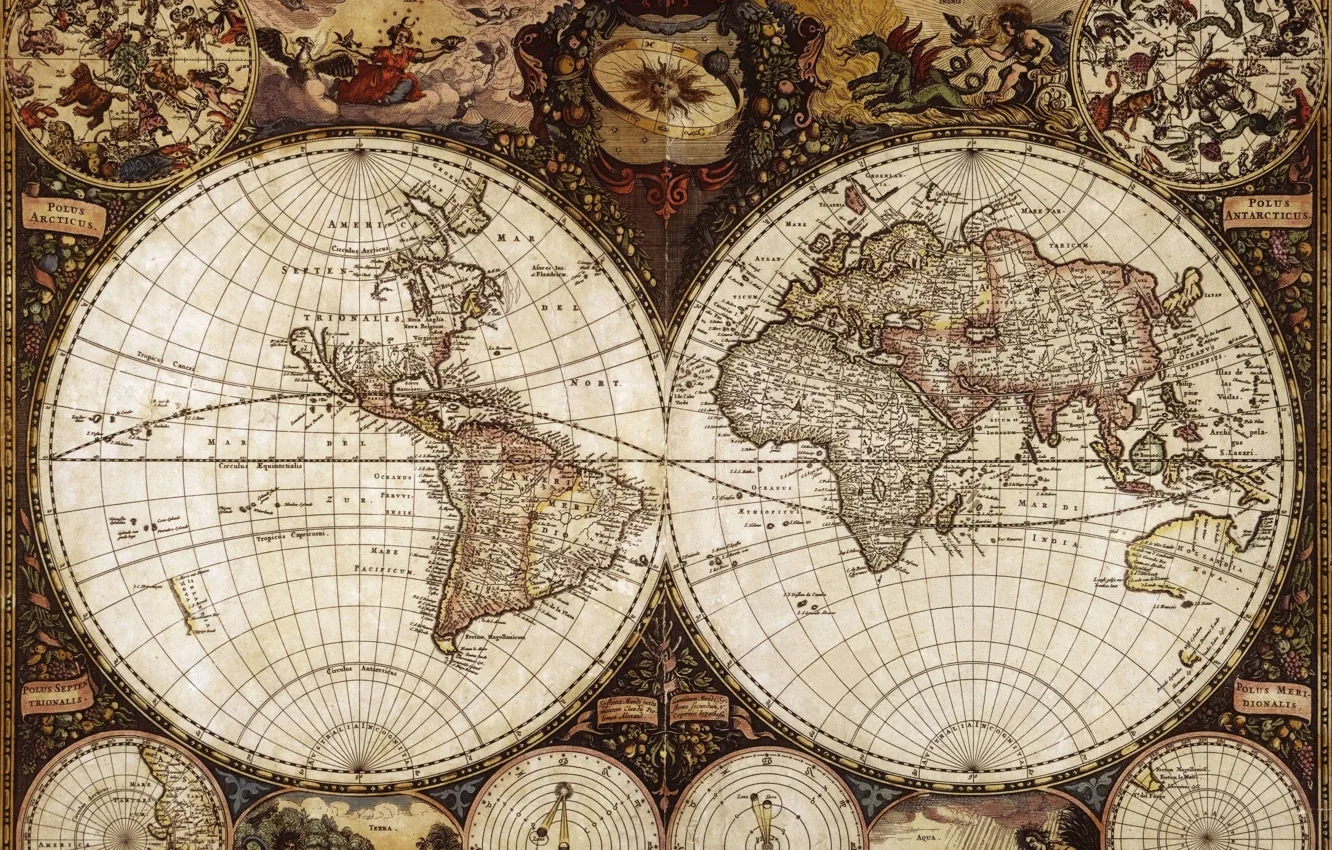 Photo wallpaper travel, world map, geography, 1665 the year, Frederick de wit