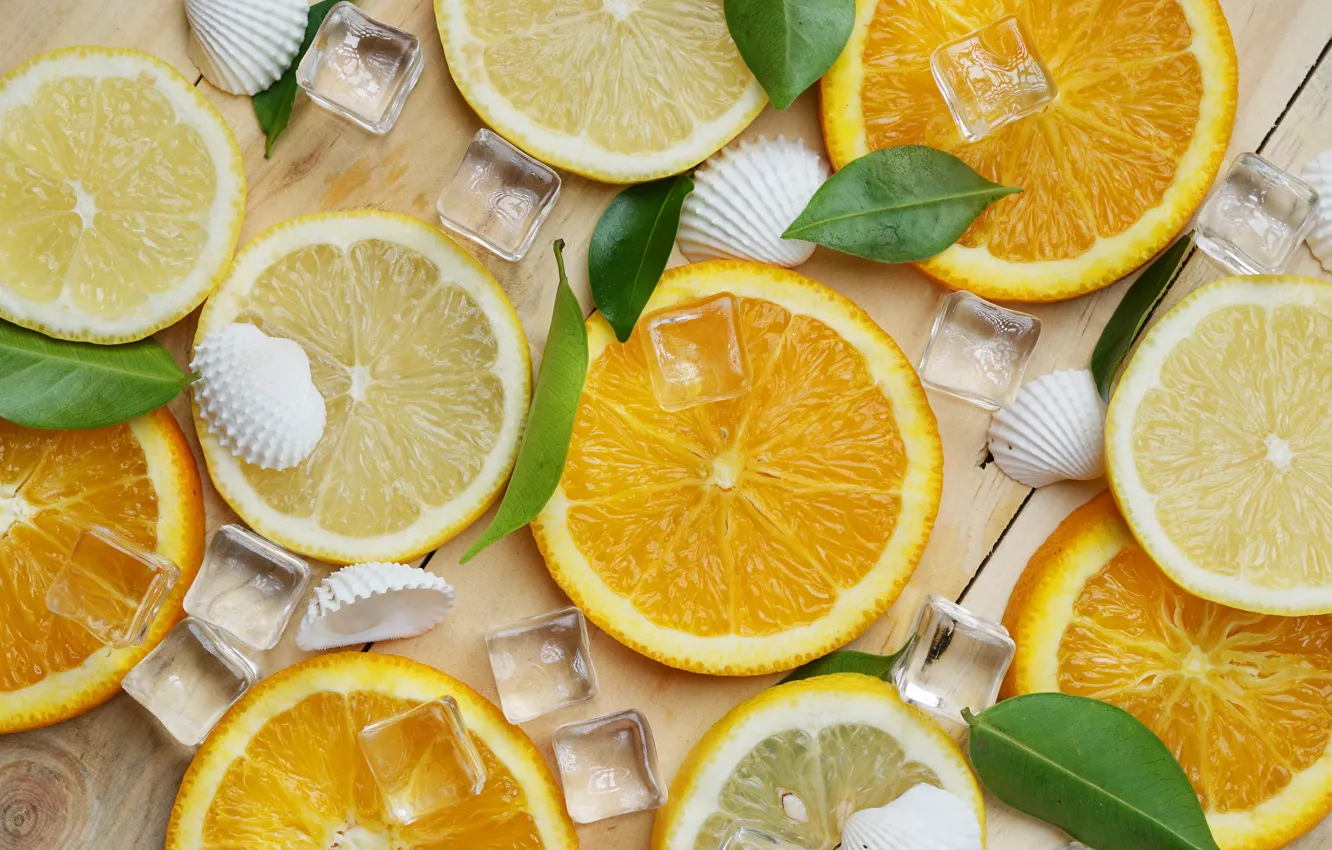 Photo wallpaper lemon, orange, ice, lemon, ice, summer, fruit, fruit