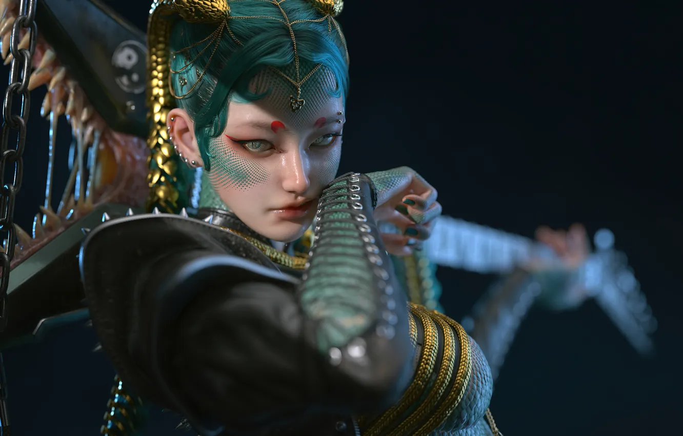 Photo wallpaper guitar, woman, art, artist, style hair, Lou LL