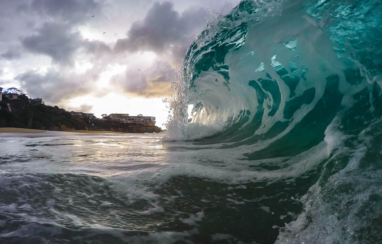 Photo wallpaper ocean, clouds, wave