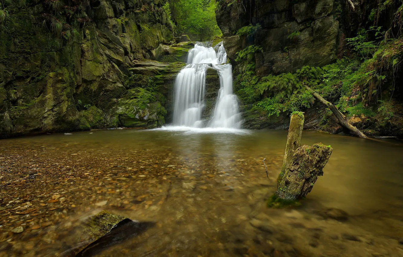 Photo wallpaper nature, river, rocks, waterfall