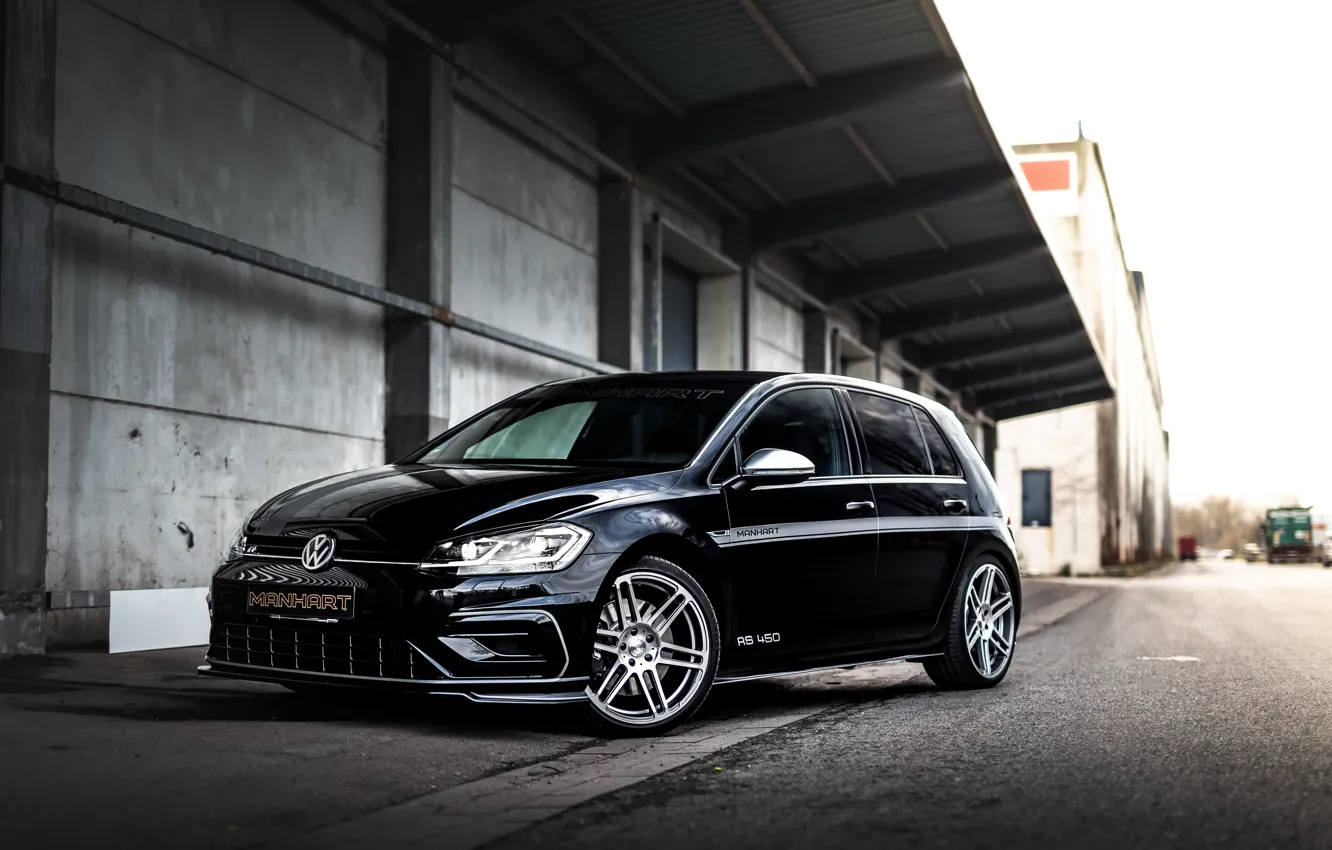 Photo wallpaper Volkswagen, Front, Black, Golf, Side, Golf R, Wheels, Golf 7