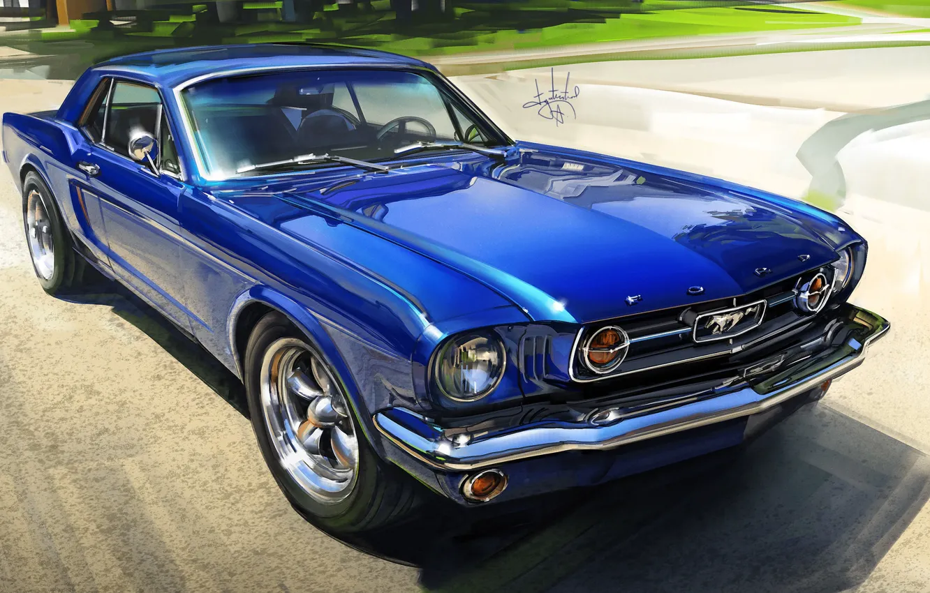 Photo wallpaper Mustang, Ford, Auto, Figure, Blue, Machine, Ford, Ford Mustang