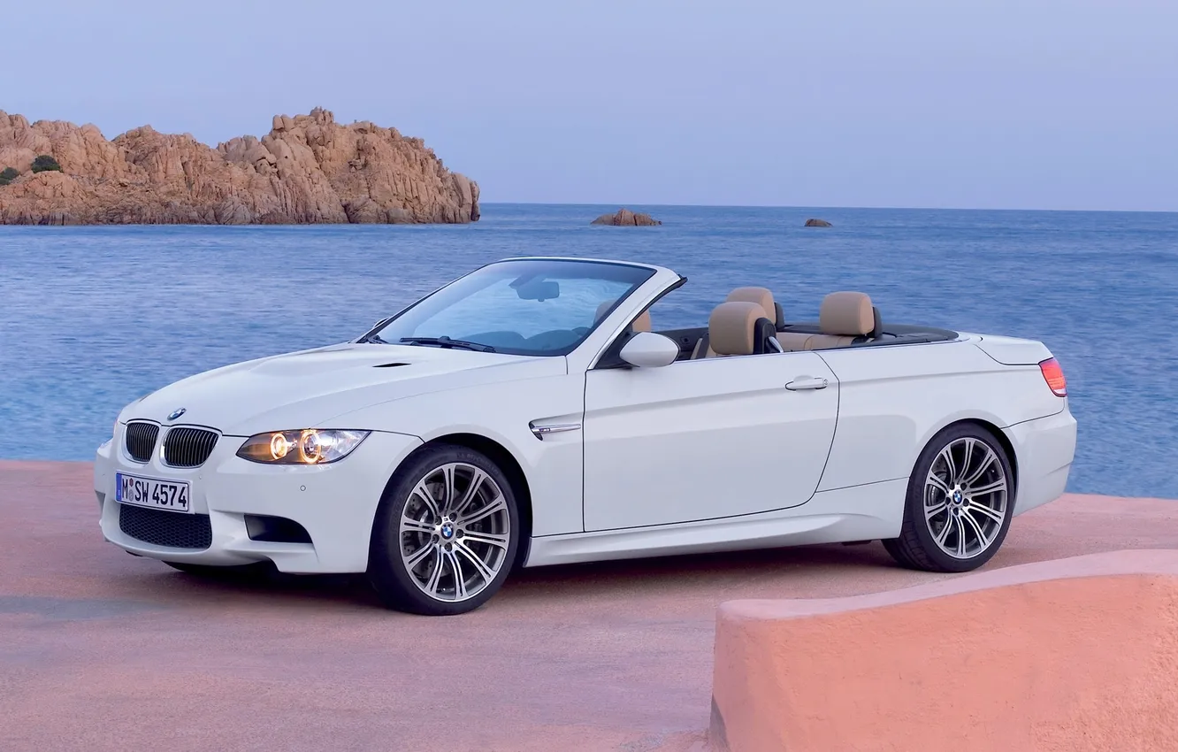 Photo wallpaper sea, machine, white, BMW, BMW, convertible