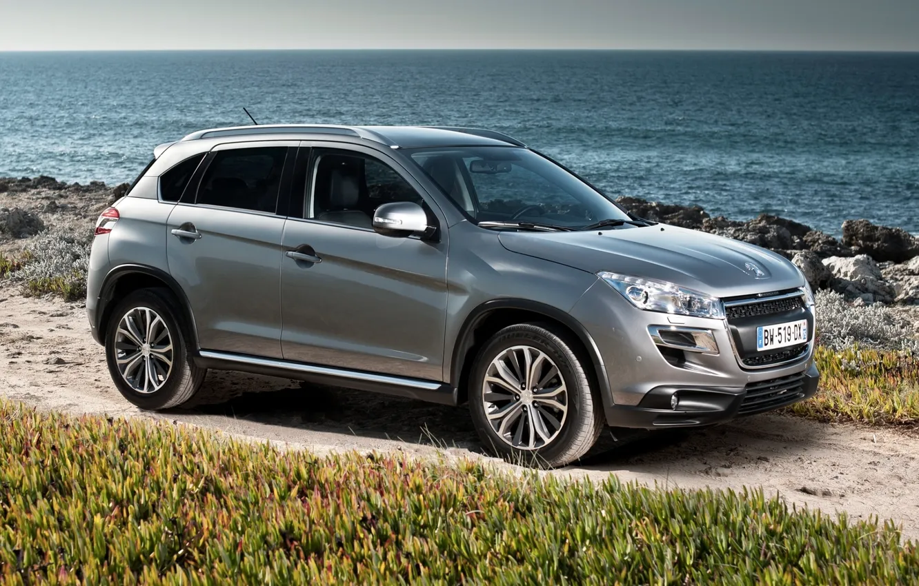 Photo wallpaper the sky, grass, water, shore, jeep, Peugeot, Peugeot, the front