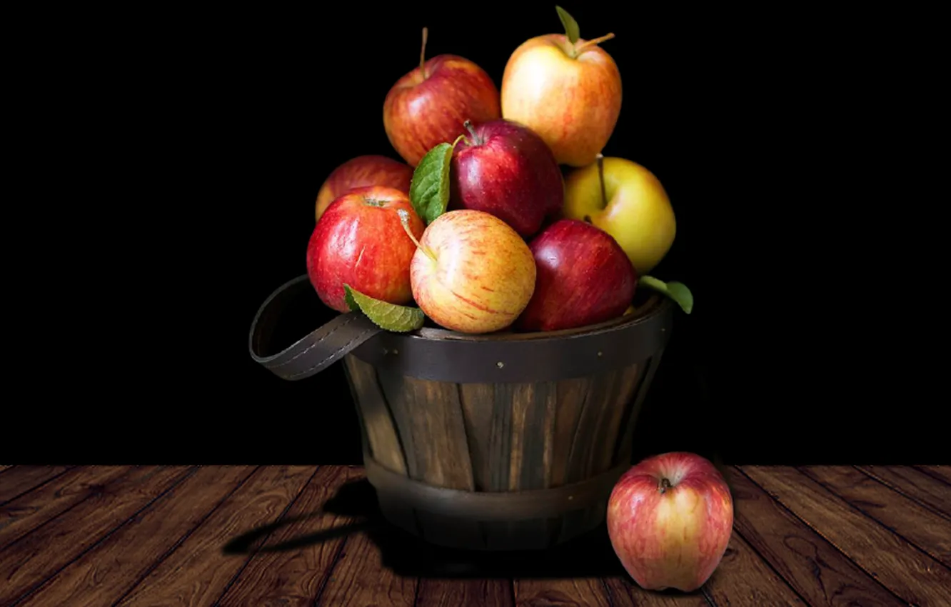 Photo wallpaper fruit, apples, basket, Fruit basket