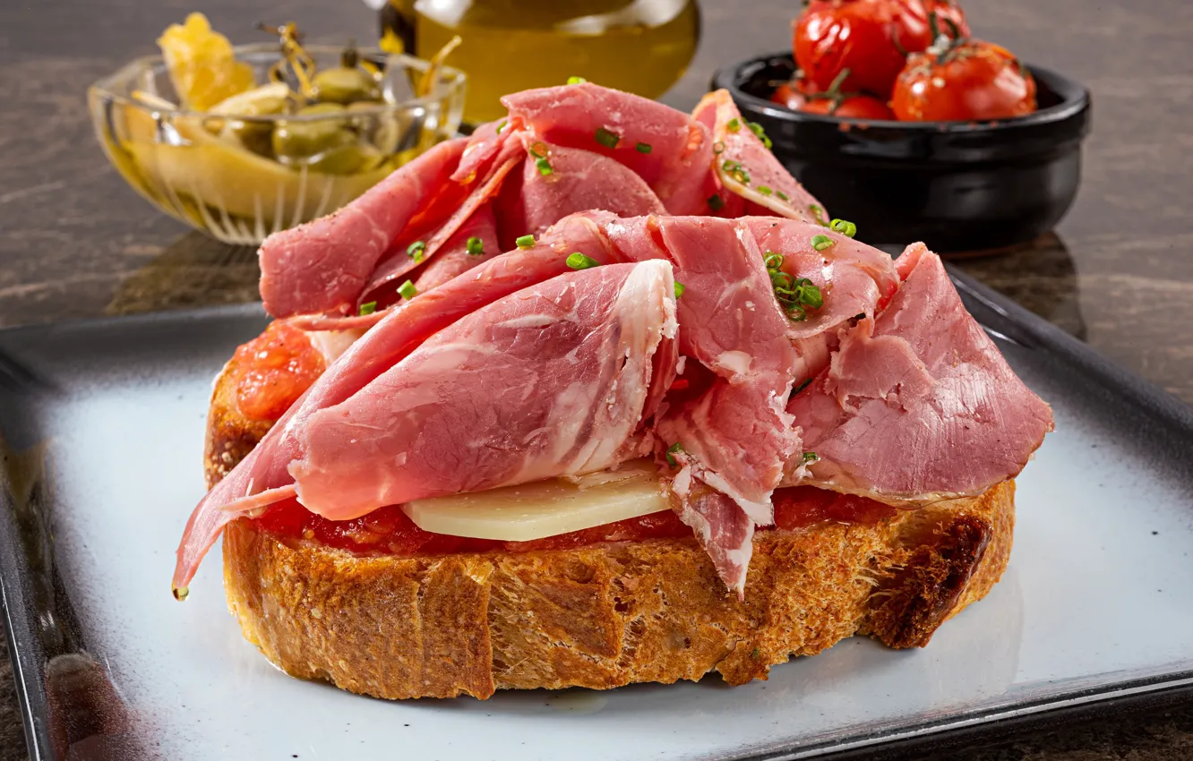 Photo wallpaper meat, sandwiches, bruschetta