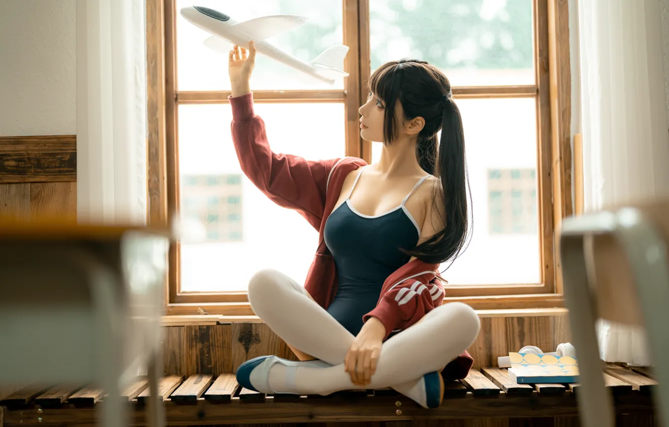 Photo wallpaper model, women, cosplay, asian, swimwear, women indoors, Chun Momo, classroo