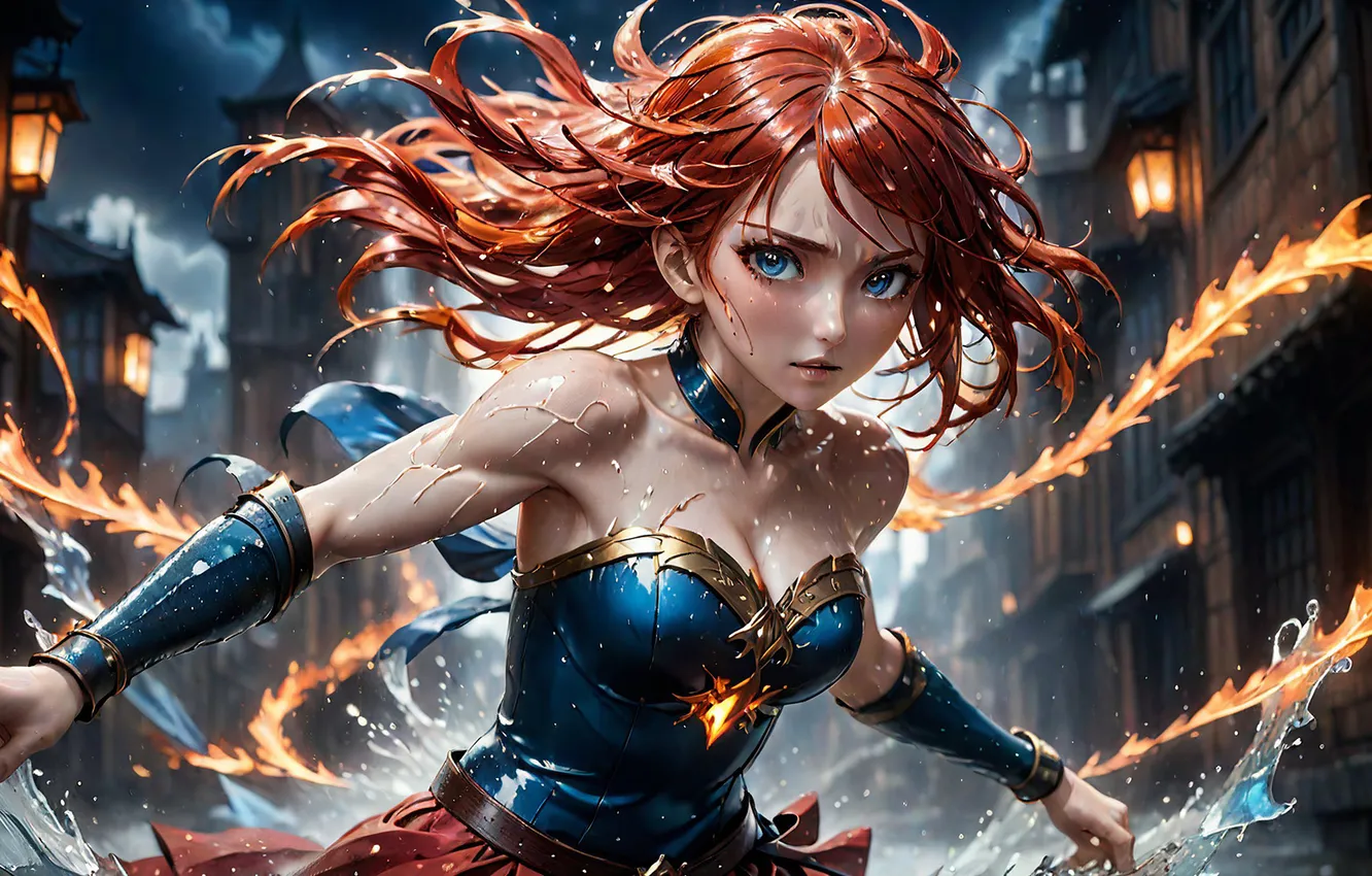 Photo wallpaper water, girl, magic, splash, super hero