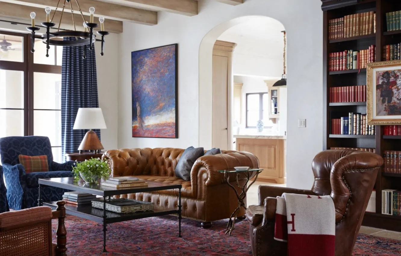 Photo wallpaper room, interior, library, living room