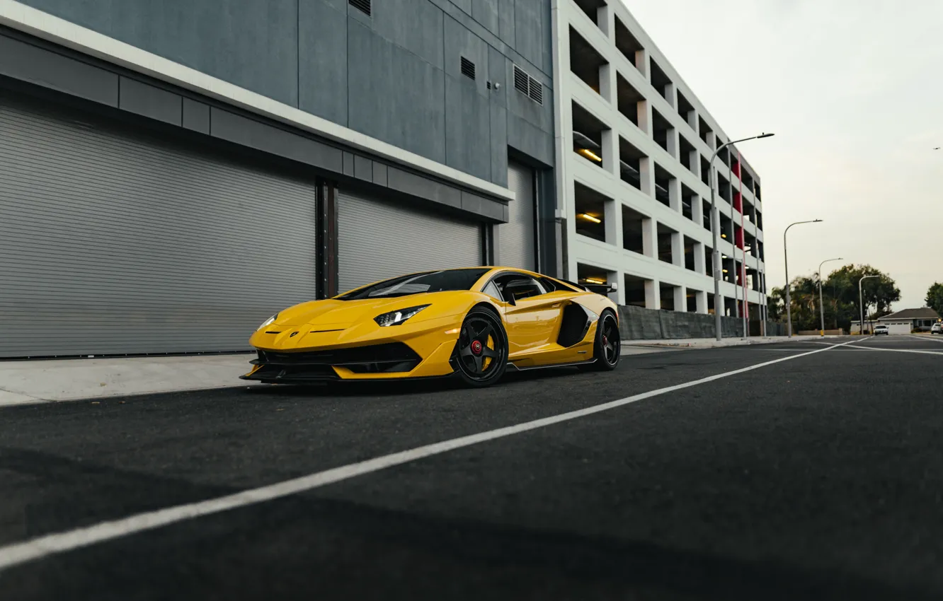 Photo wallpaper yellow, voitur, Aventador SVJ