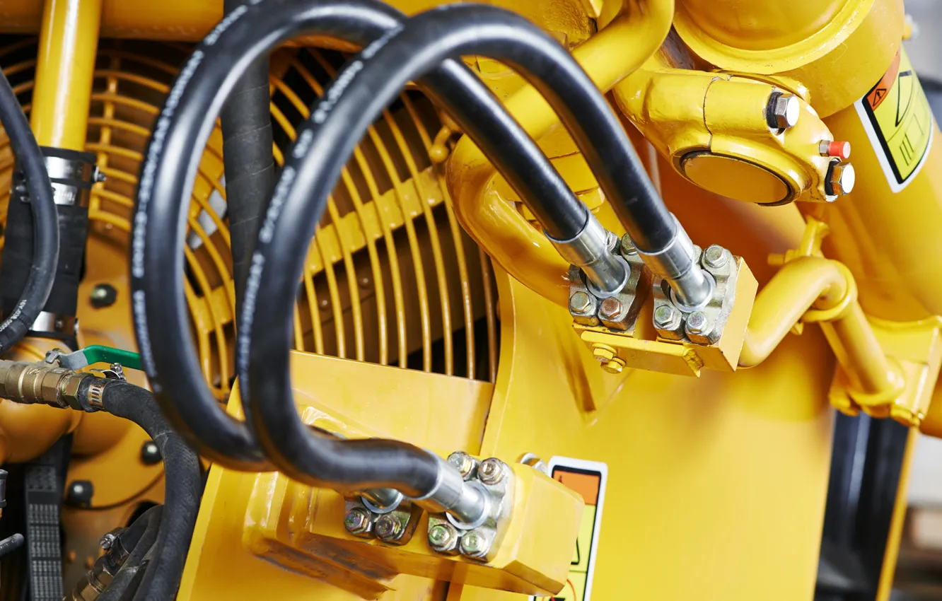 Photo wallpaper yellow, machinery, hydraulic