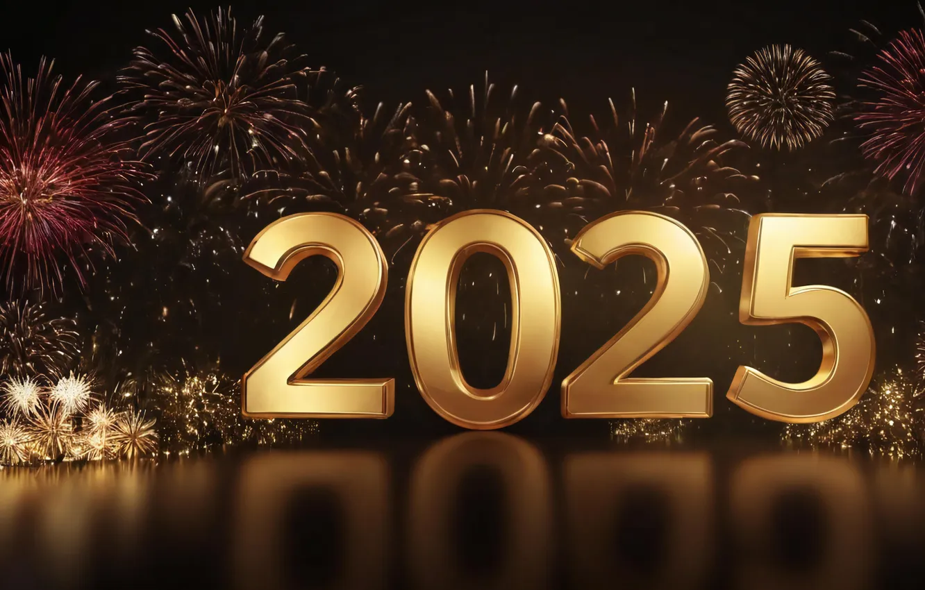 Photo wallpaper night, lights, reflection, the dark background, new year, salute, figures, fireworks