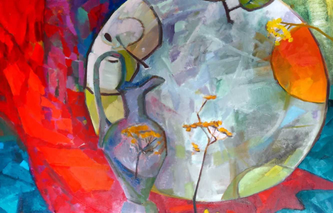 Photo wallpaper graphics, plate, painting, decanter, hawthorn, Siag Art, Svetlana Nesterova