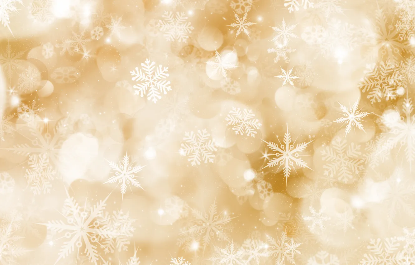 Photo wallpaper winter, snow, snowflakes, background, golden, Christmas, winter, background