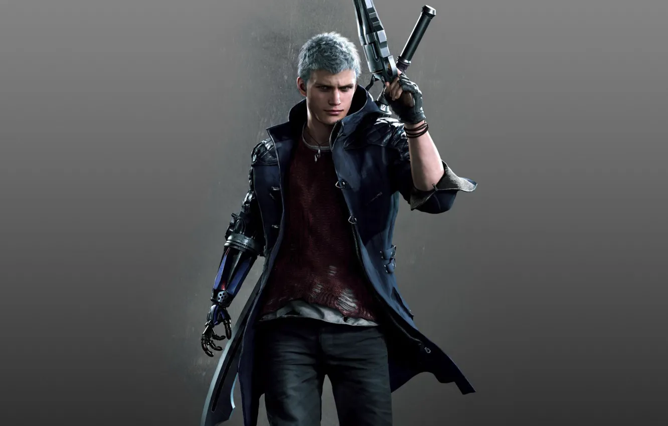 Photo wallpaper the game, prosthesis, character, Game, Capcom, Nero, Devil may cry 5, gray hair